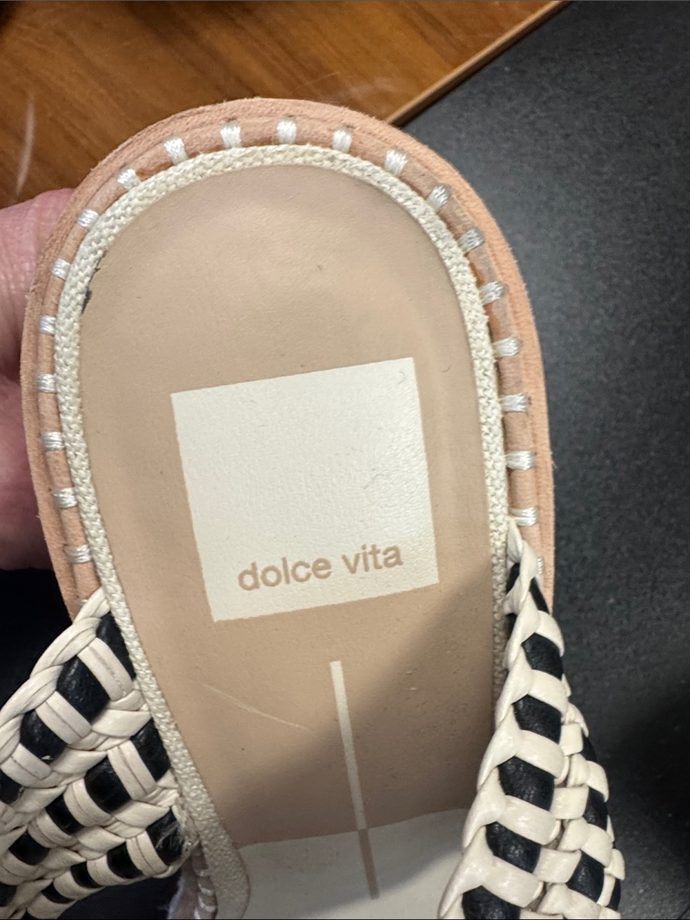 Dolce Vita Black and Cream Woven Double-Strap Mules - Picture 6 of 10
